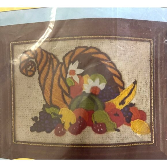VINTAGE Valiant Mini-Quick Stitchery Kit Horn OPlenty 5x7 Includes Thanksgiving - Picture 2 of 5